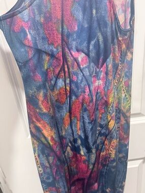 Multicolor Abstract Print Midi Dress - Blue & Pink